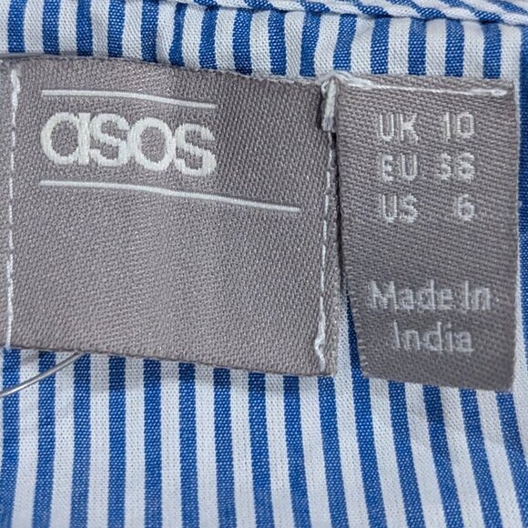 ASOS Blue Striped Button Up Spaghetti Strap Dress w/ Pockets (Women's Size 6 US) - Picture 7 of 7